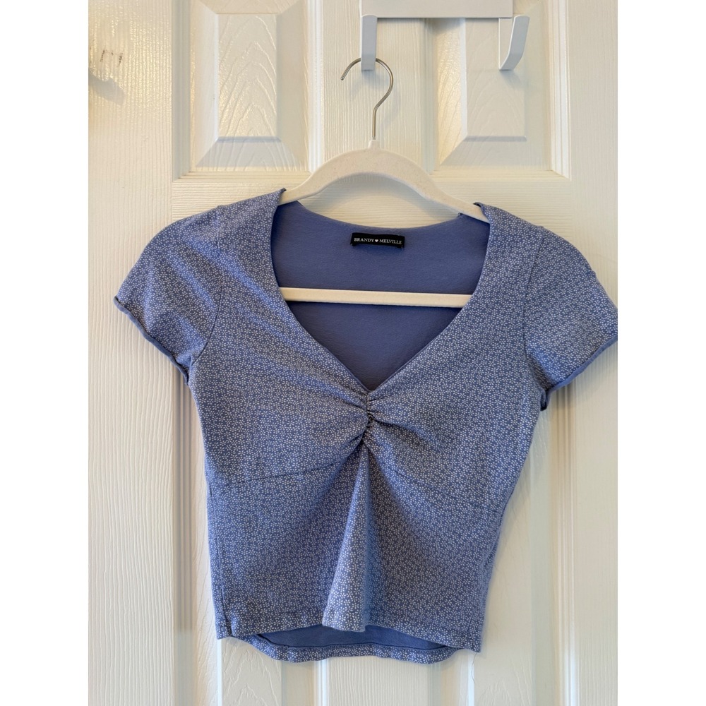 Brandy Melville Blue Floral Twist Front Top Made in Italy